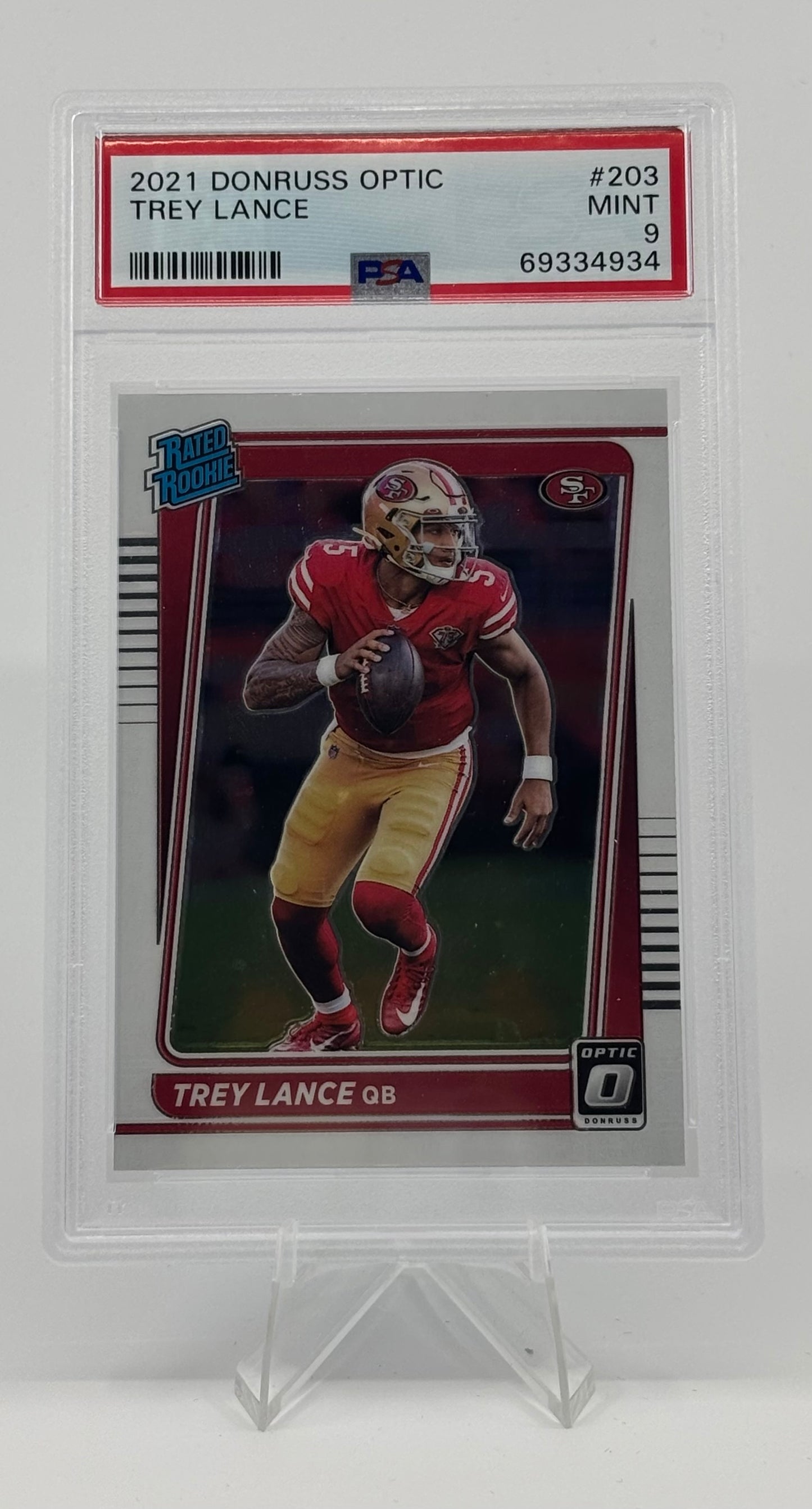 2021 Panini Donruss Optic - Rated Rookie Trey Lance #203 Holo Prizm (RC) PSA 9