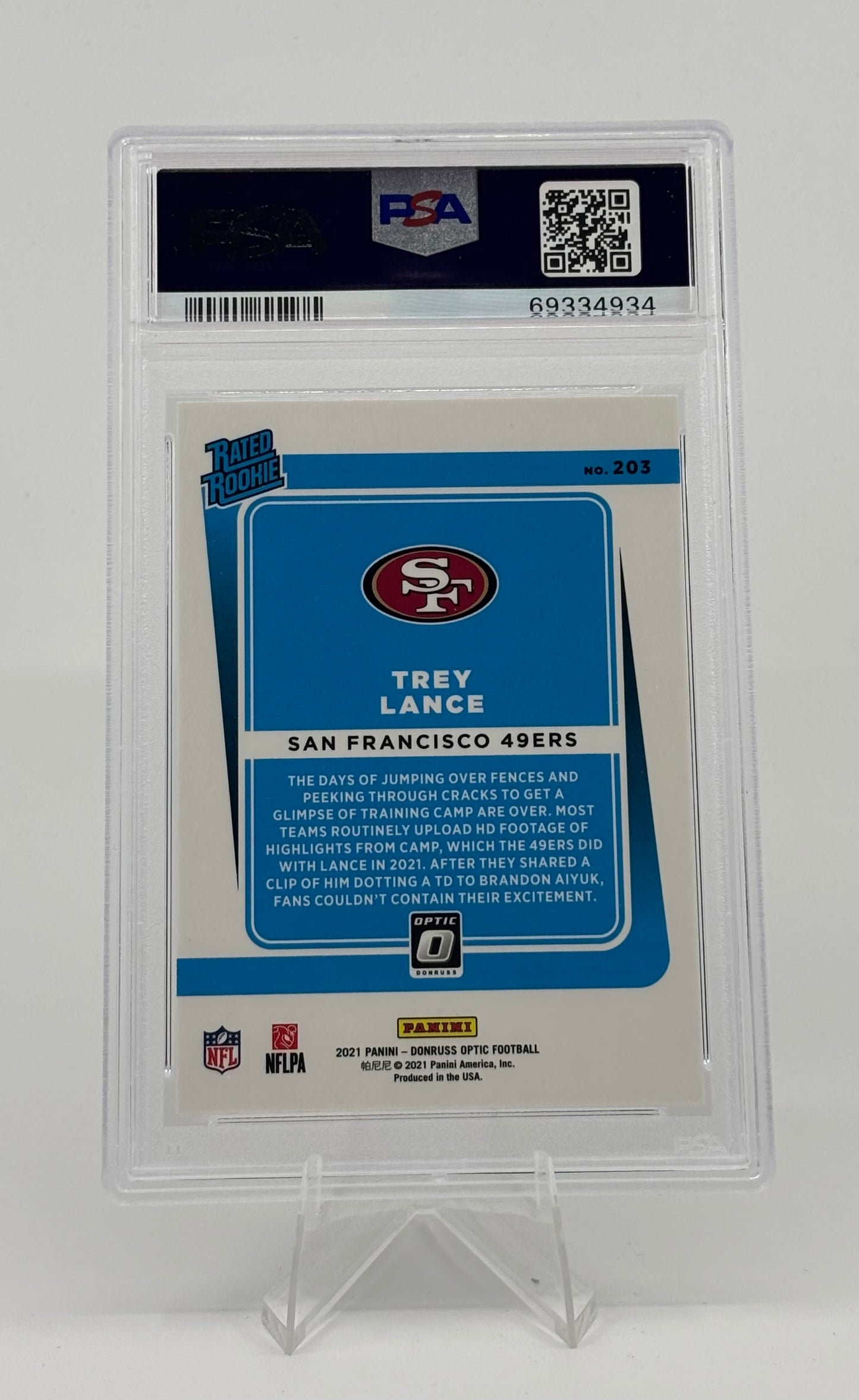 2021 Panini Donruss Optic - Rated Rookie Trey Lance #203 Holo Prizm (RC) PSA 9