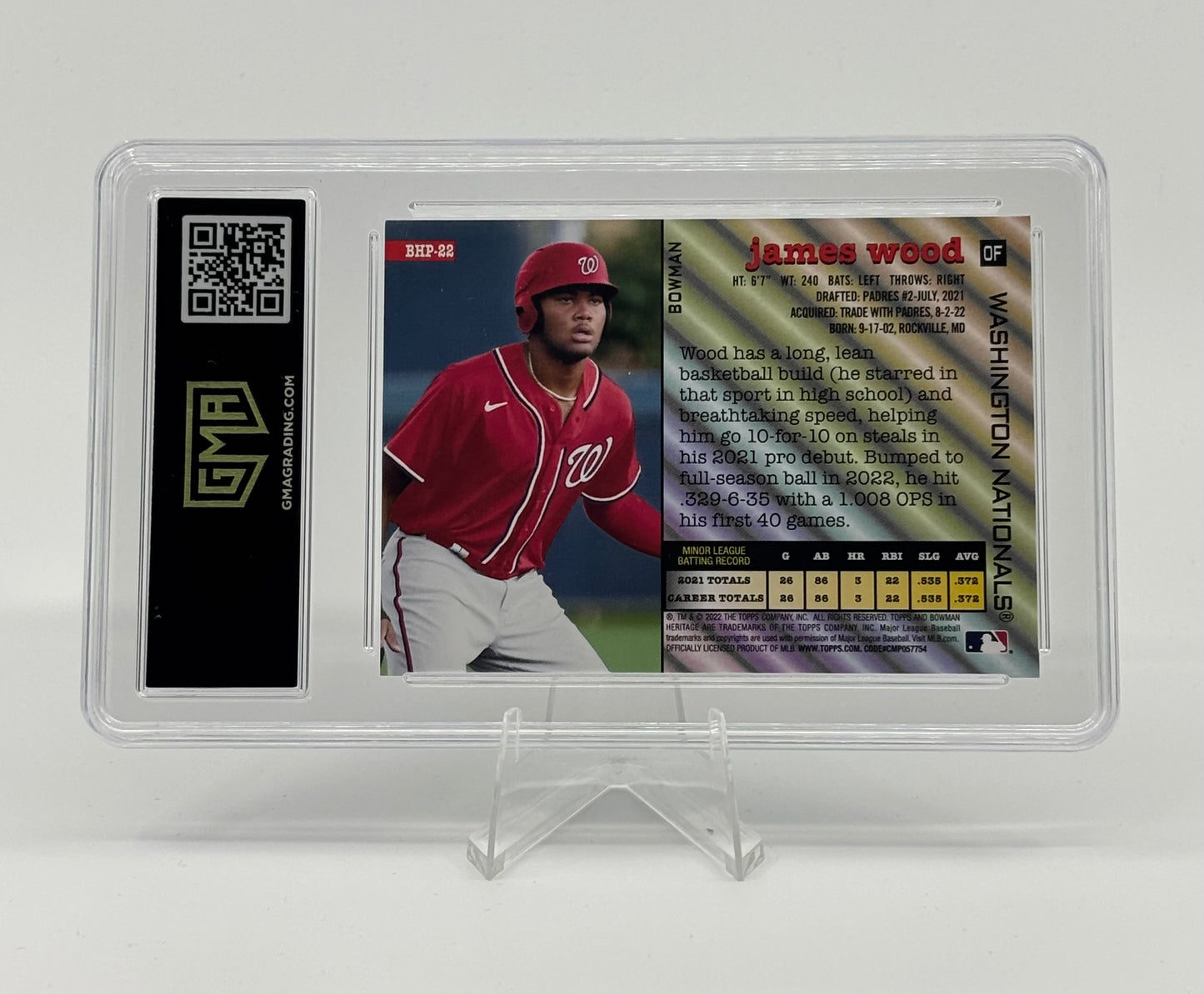 2022 Bowman Heritage - Prospects James Wood #BHP-22 (RC) GMA 10