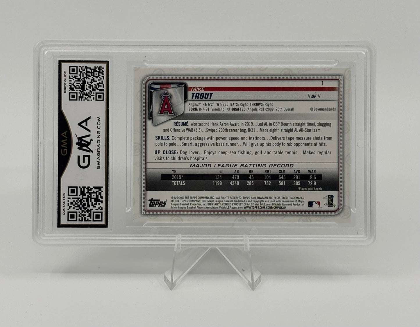 2020 Bowman - Mike Trout #1 GMA 10