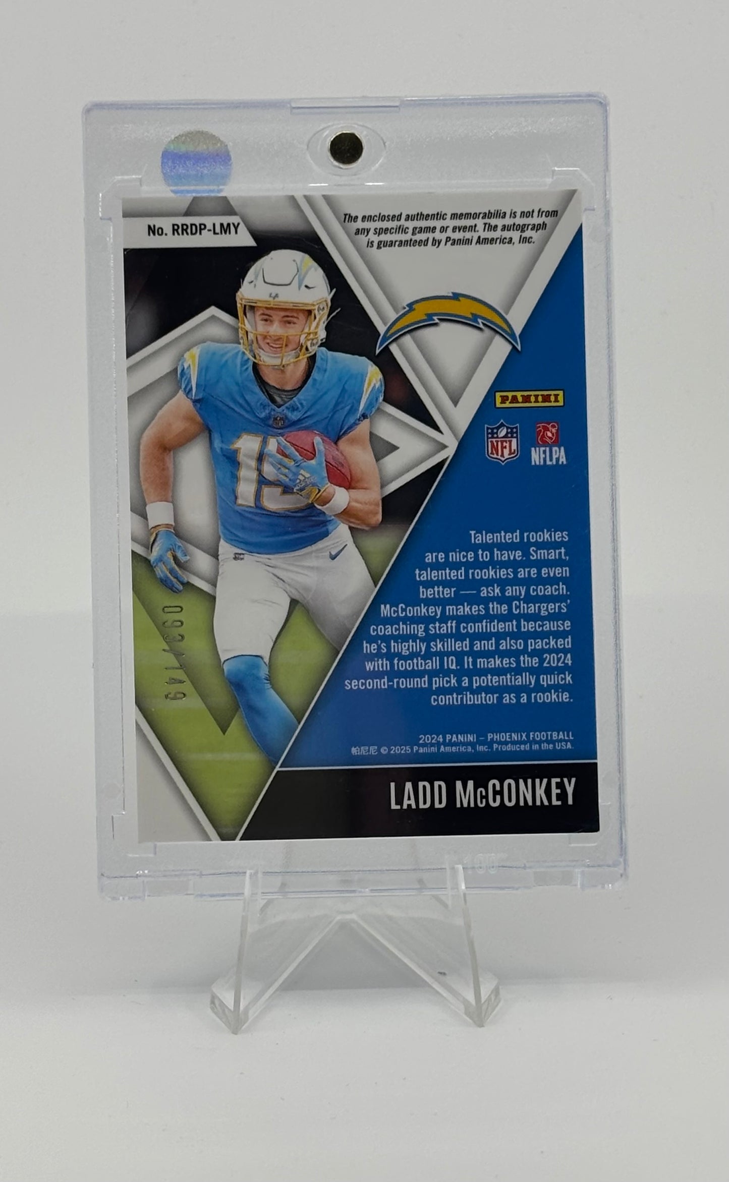 2024 Panini Phoenix - Rising Rookies Dual Patch Autographs Ladd McConkey #RRDP-LMY /149 (AU, MEM, RC)