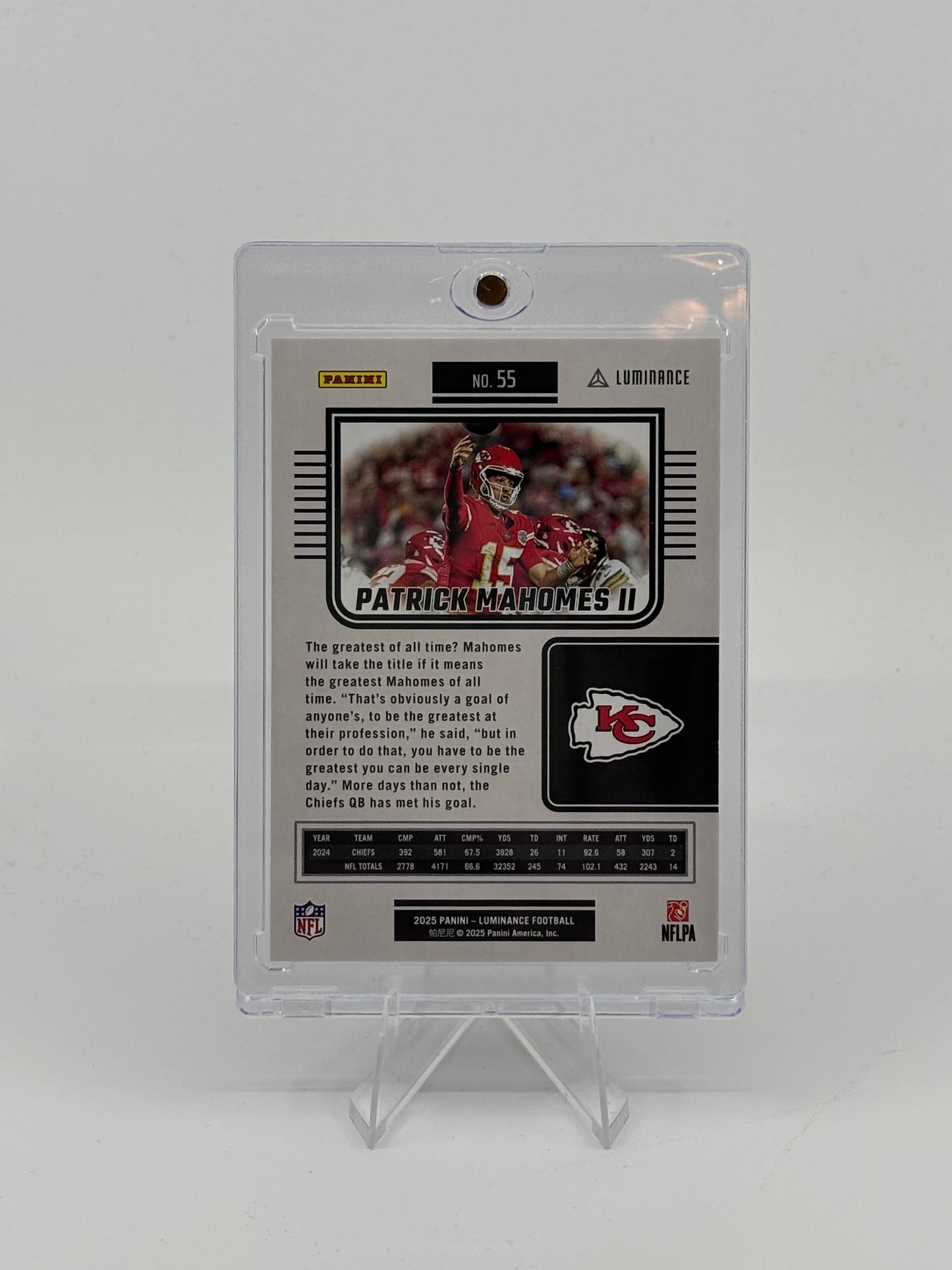 2025 Panini Luminance Patrick Mahomes II Base Chiefs