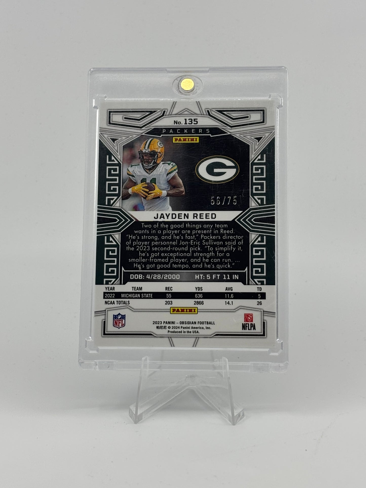2023 Panini Obsidian - Jayden Reed #135 Electric Etch Purple /75 (RC)