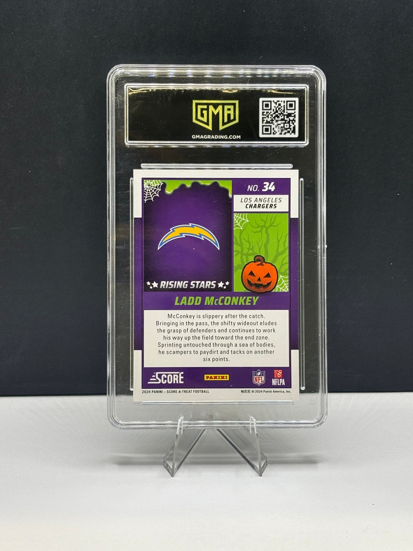 2024 Panini Score-A-Treat Rising Stars Ladd McConkey #34 Green Bats (RC) GMA 10