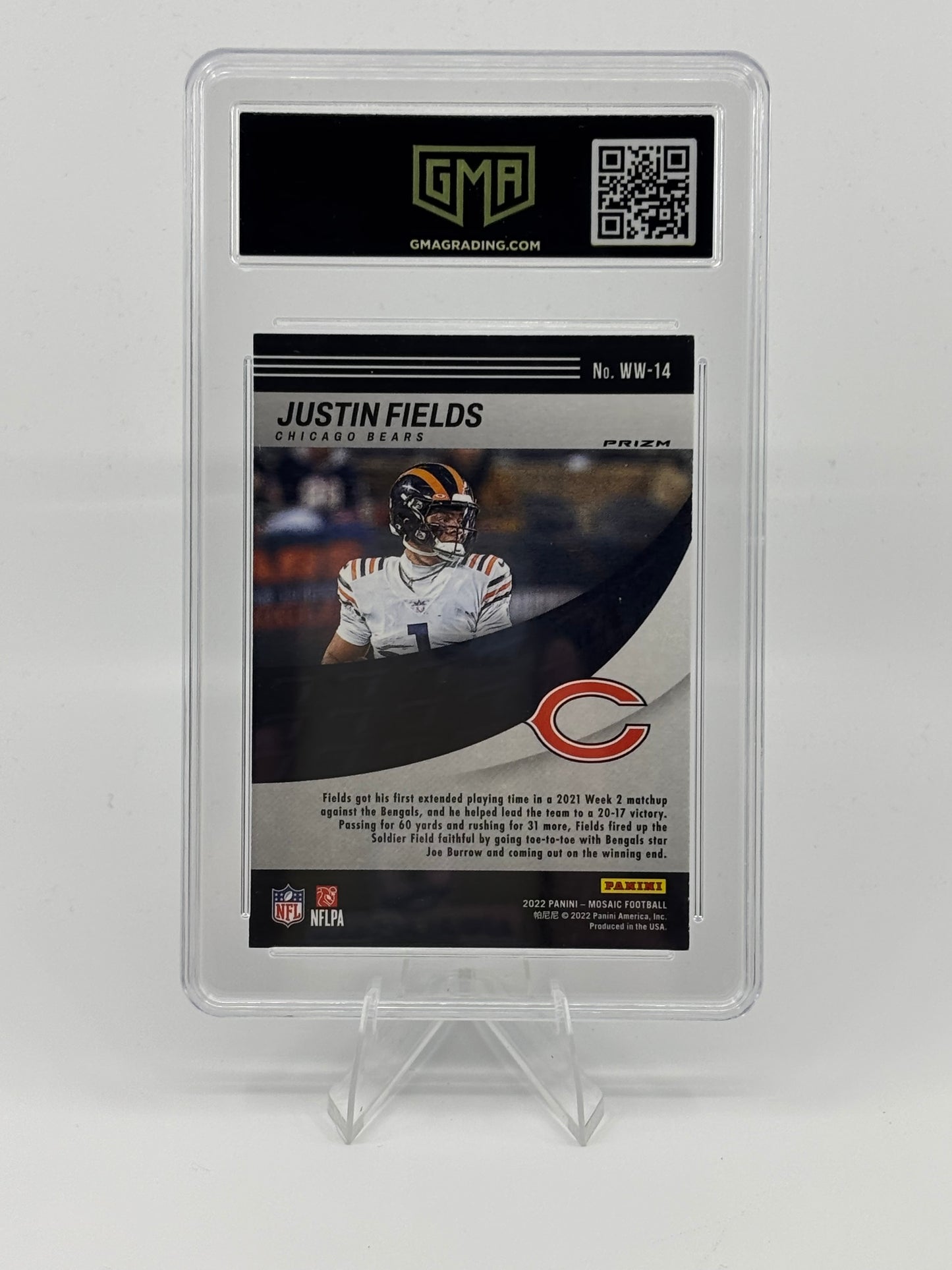 2022 Mosaic Justin Fields #14 Will to Win Mosaic Green Prizm GMA 10