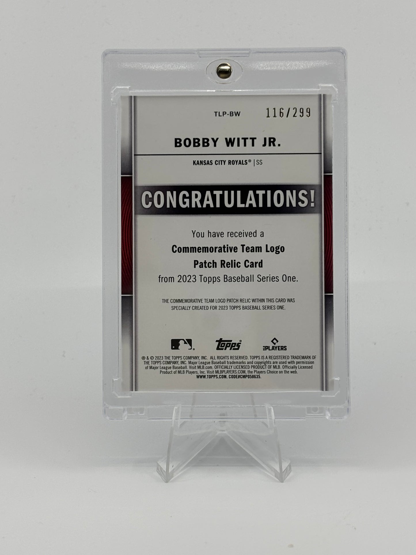 2023 Topps Series 1 - Team Logo Commemorative Patches Bobby Witt Jr. /299