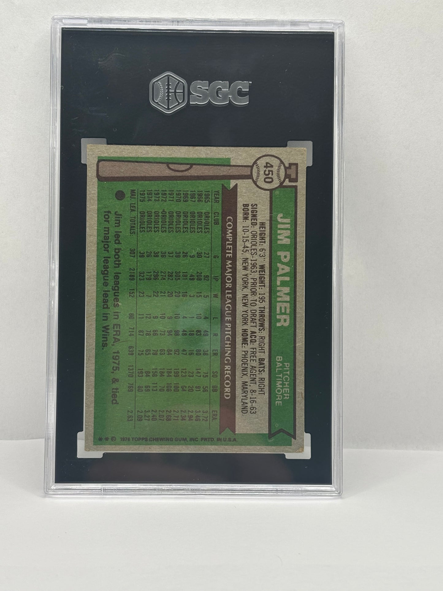 1976 Topps - Jim Palmer #450 SGC 4