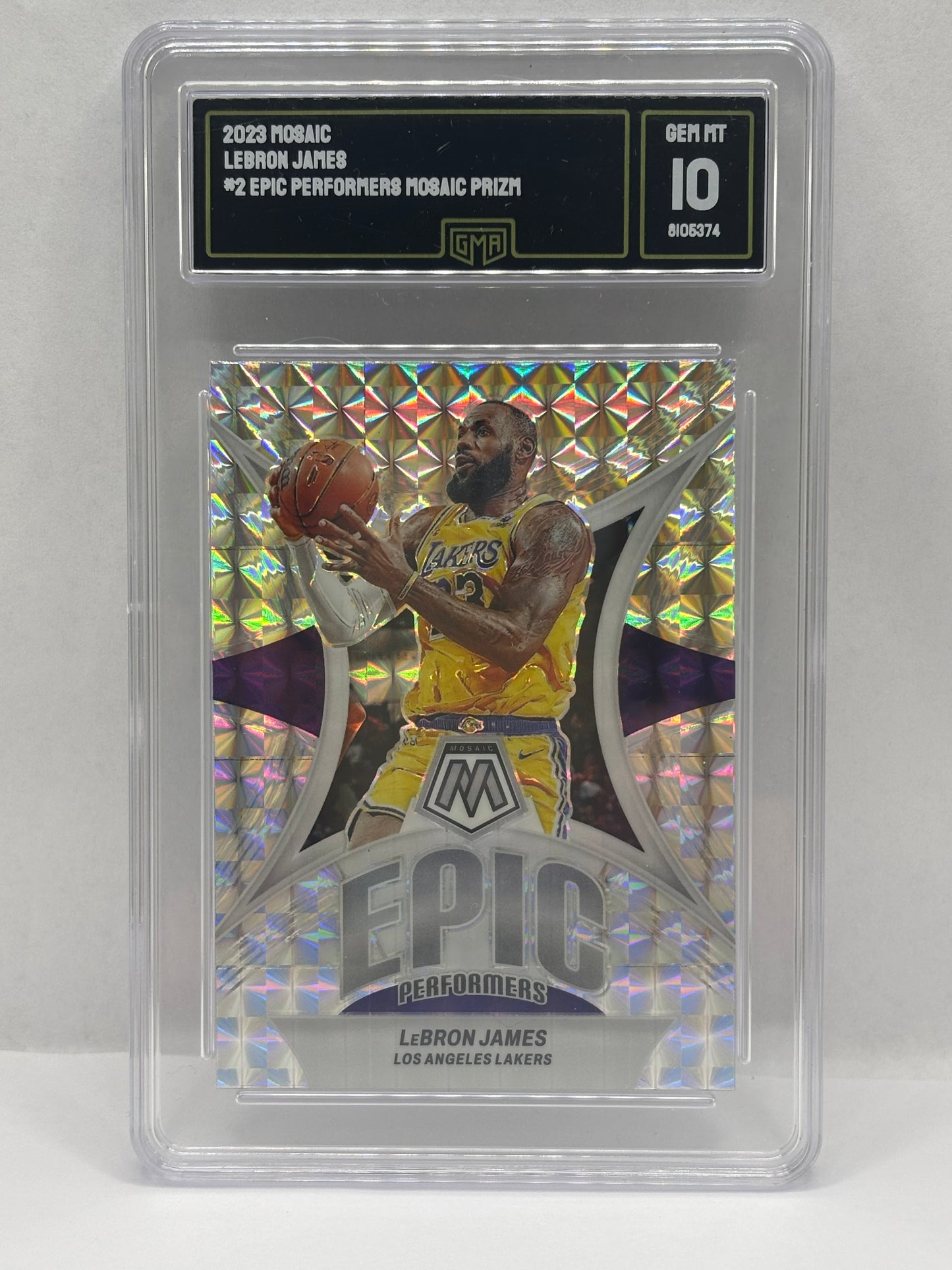 2023-24 Panini Mosaic - Epic Performers LeBron James #2 Mosaic Prizm GMA 10