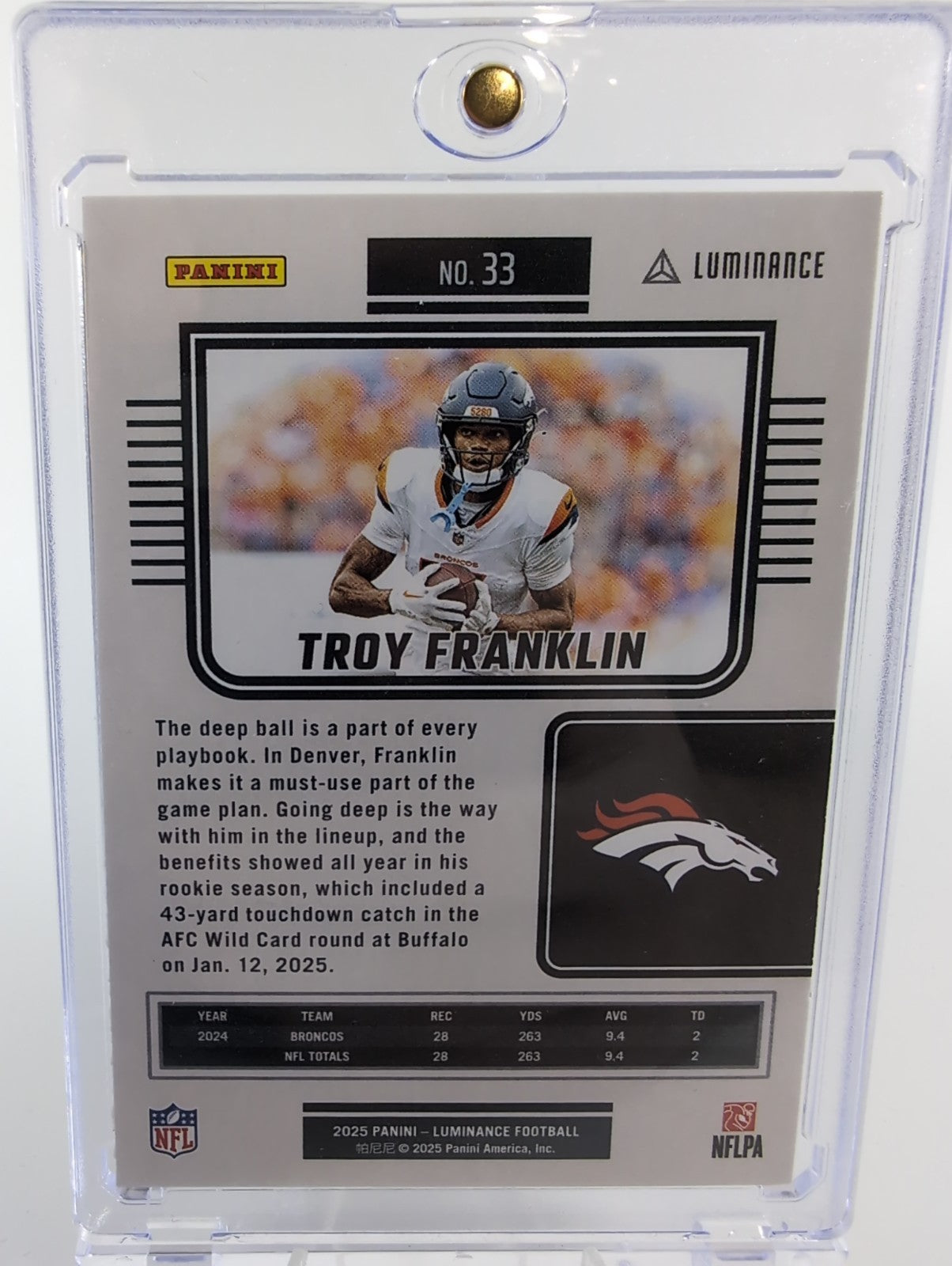 2025 Panini Luminance - Troy Franklin #33 Denver CO Broncos