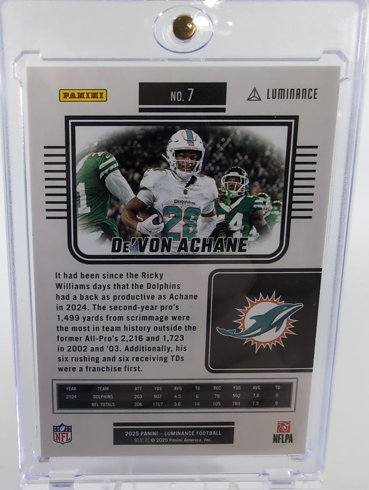 2025 Panini Luminance - De'Von Achane #7 Miami FL Dolphins