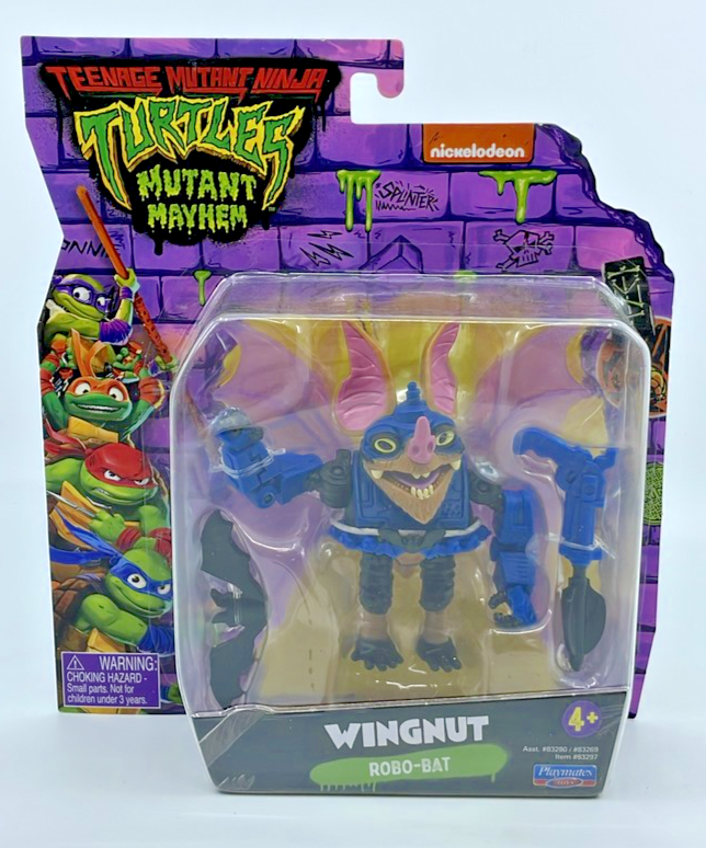TMNT Mutant Mayhem Wingnut Robo-Bat Figure Playmates with Figure Protector
