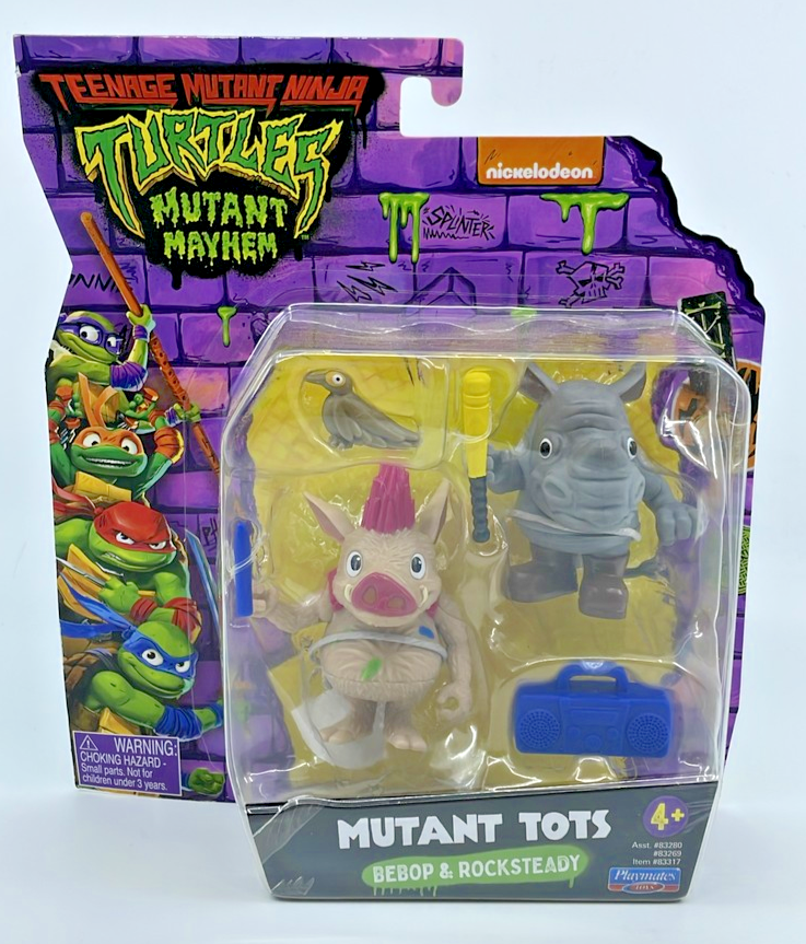 TMNT Mutant Mayhem Mutant Tots Bebop & Rocksteady Figures with Figure Protector