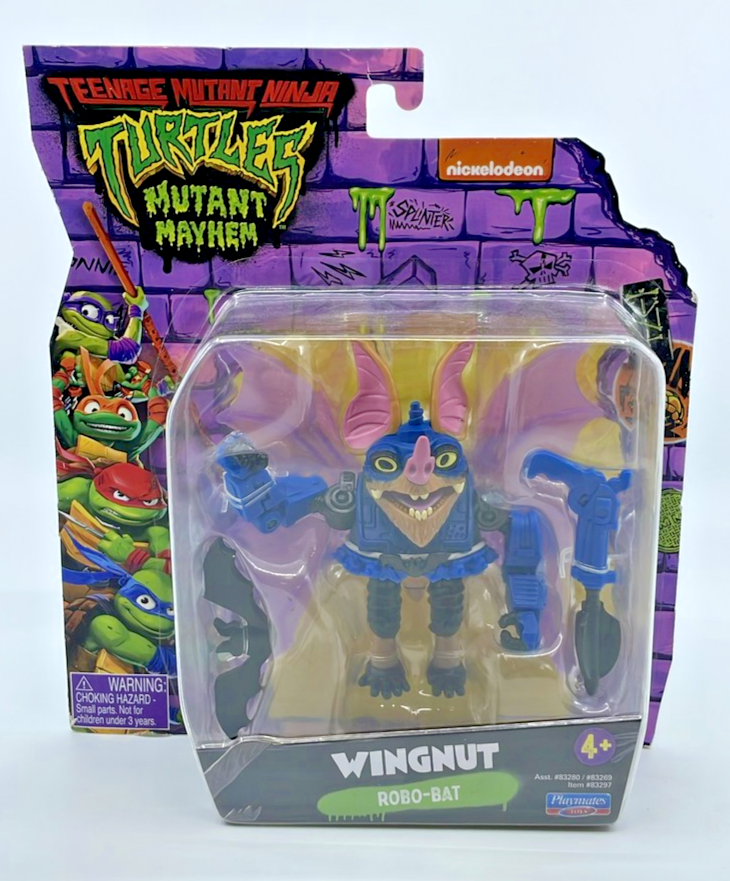 TMNT Mutant Mayhem Wingnut Robo-Bat Figure Playmates with Figure Protector