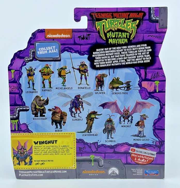 TMNT Mutant Mayhem Wingnut Robo-Bat Figure Playmates with Figure Protector