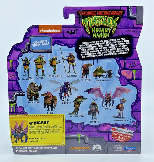TMNT Mutant Mayhem Wingnut Robo-Bat Figure Playmates with Figure Protector