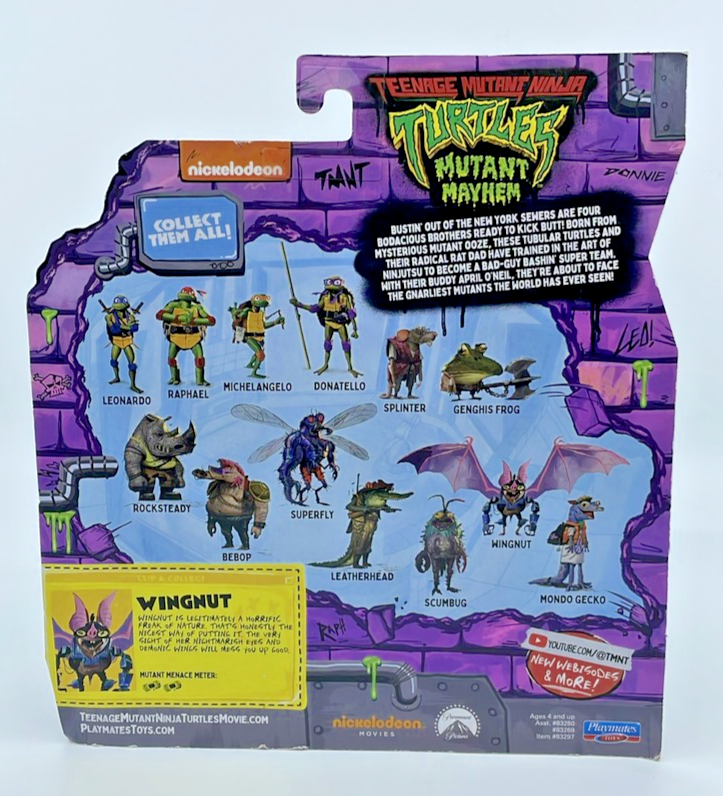 TMNT Mutant Mayhem Wingnut Robo-Bat Figure Playmates with Figure Protector