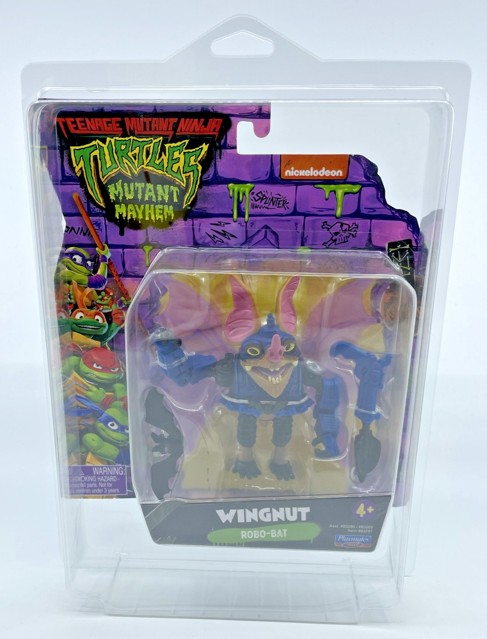 TMNT Mutant Mayhem Wingnut Robo-Bat Figure Playmates with Figure Protector