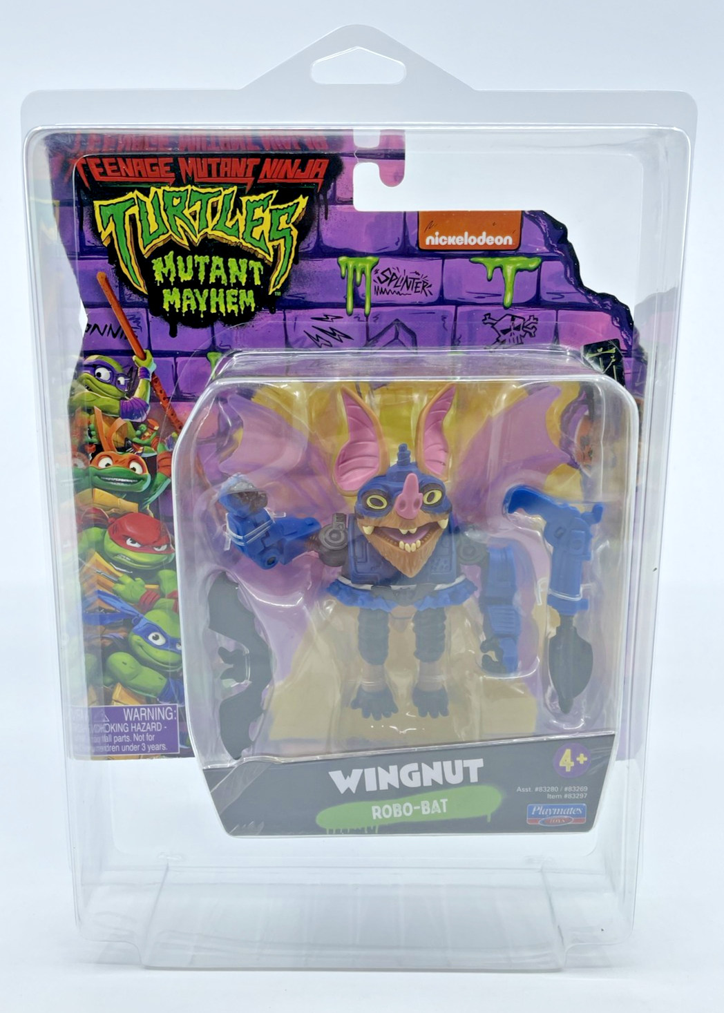 TMNT Mutant Mayhem Wingnut Robo-Bat Figure Playmates with Figure Protector