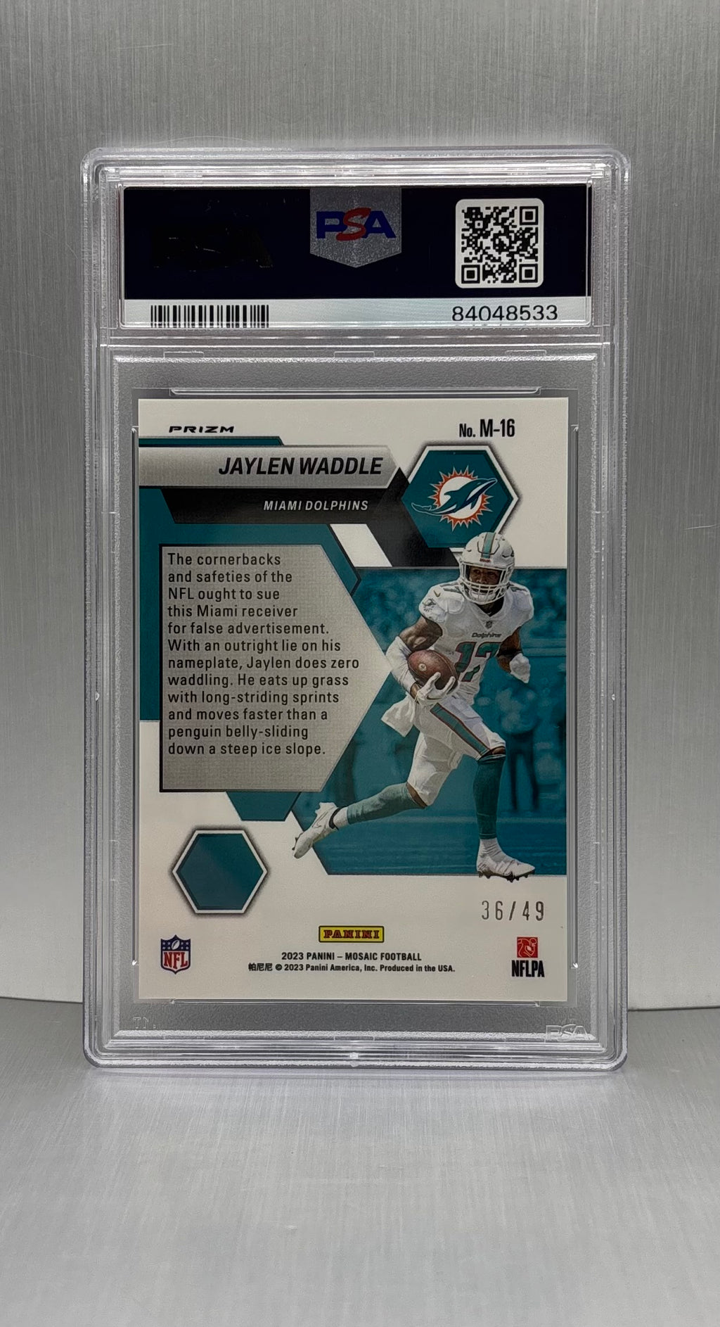 2023 Panini Mosaic #M-16 Jaylen Waddle Montage Purple /49 PSA 10 POP 2!
