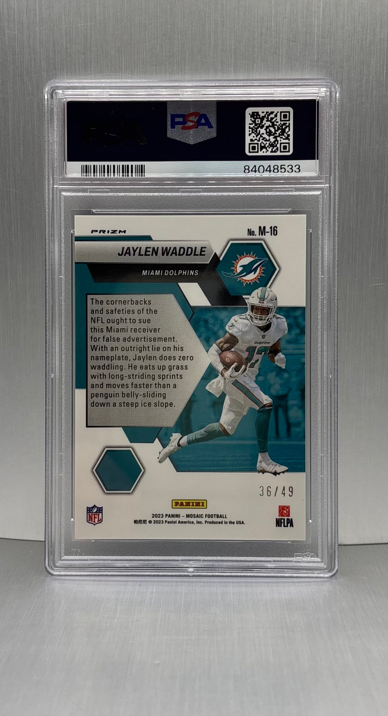 2023 Panini Mosaic #M-16 Jaylen Waddle Montage Purple /49 PSA 10 POP 2!