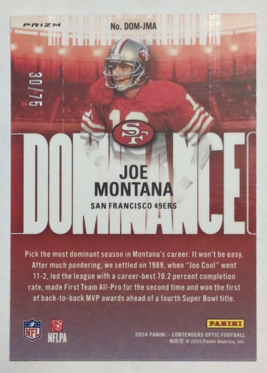 2024 - NFL Contenders Optic Dominance Pink Prizm - Joe Montana DOM-JMA