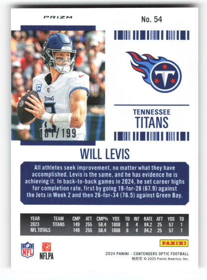 2024 Panini Contenders Optic Will Lsevis Tennessee Titans