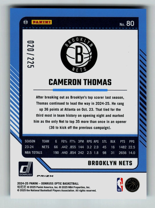 2024-25 Panini Optic Cameron Thomas 020/225 Cameron Thomas #80