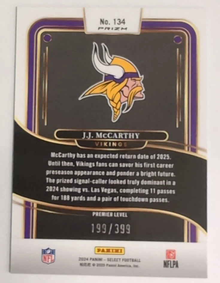 2024 - NFL Panini Select Premier Level Orange Shock - J.J. McCarthy 134 RC /399