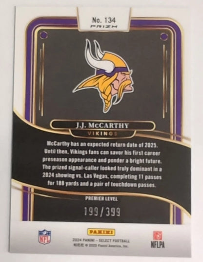 2024 - NFL Panini Select Premier Level Orange Shock - J.J. McCarthy 134 RC /399