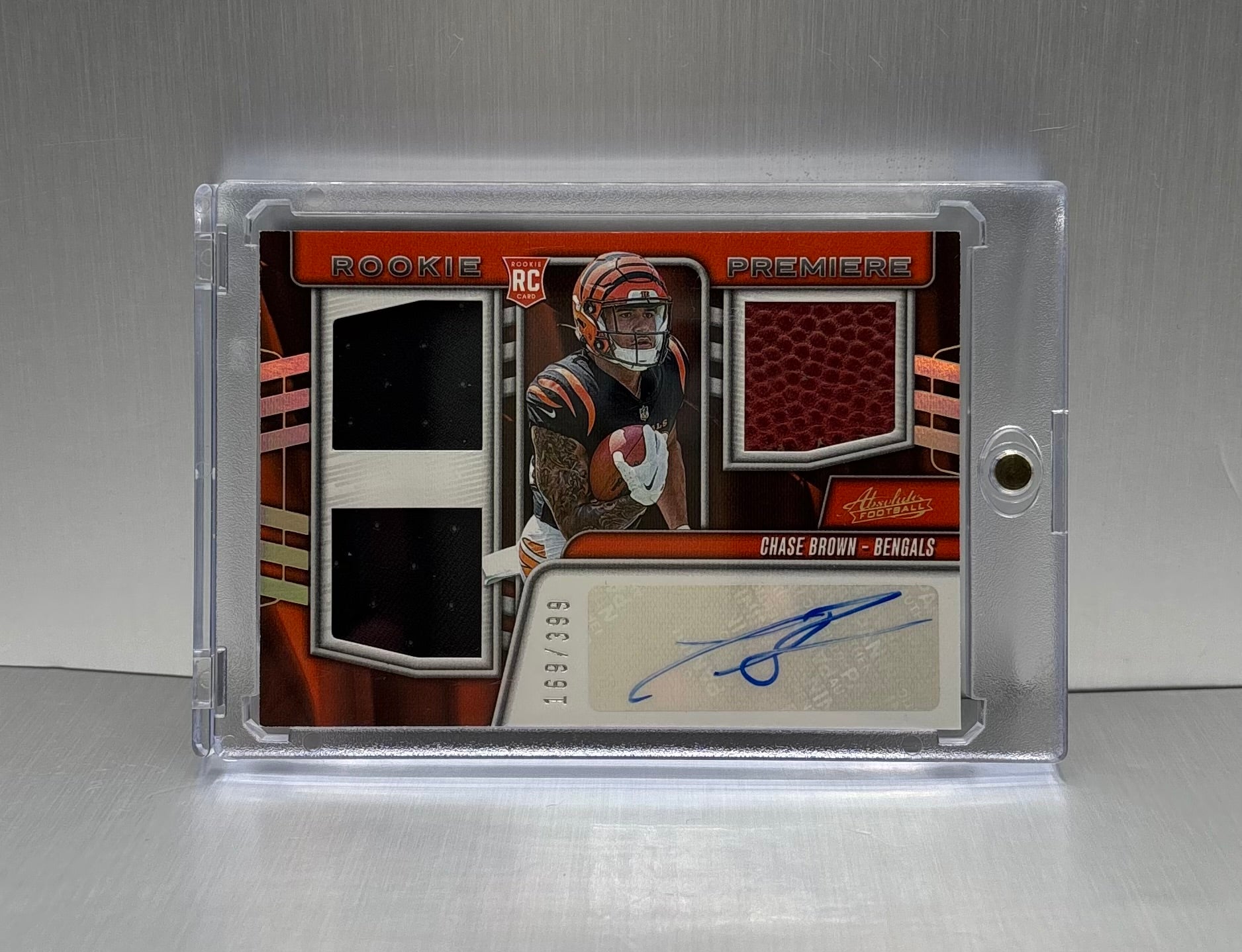 2023 Panini Absolute Rookie Premier #RPM-CB Chase Brown Triple Patch Auto /399