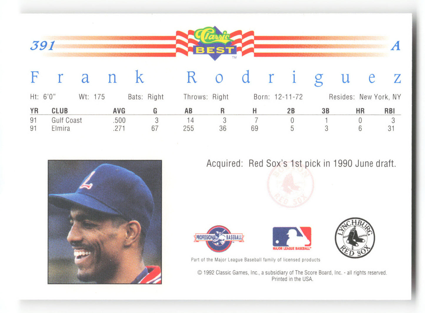 Frank Rodriguez - #391 - 1992 Classic Best - MLB