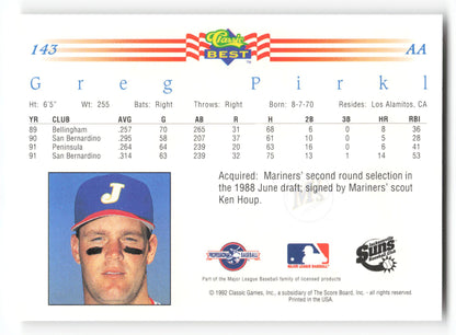 Greg Pirkl - #143 - 1992 Classic Best - MLB