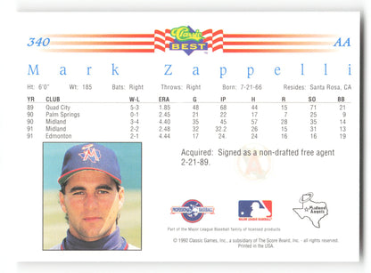 Mark Zappelli - #340 - 1992 Classic Best - MLB