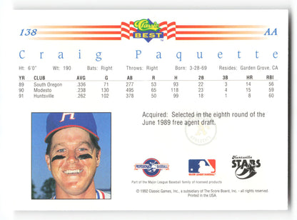 Craig Paquette - #138 - 1992 Classic Best - MLB