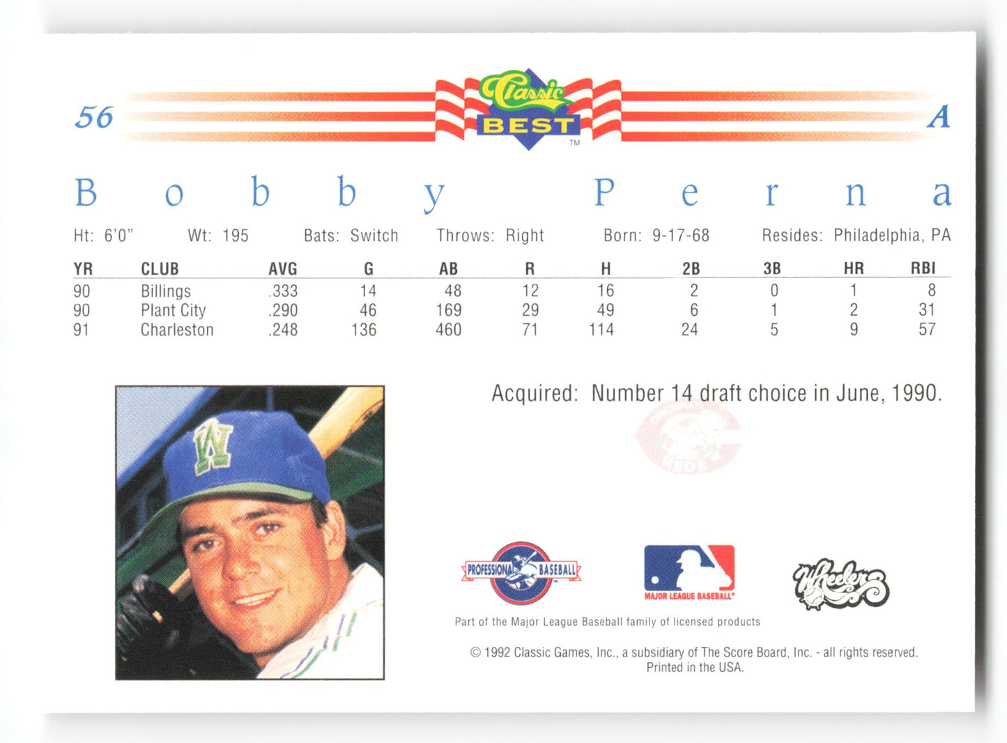 Bobby Perna - #56 - 1992 Classic Best - MLB