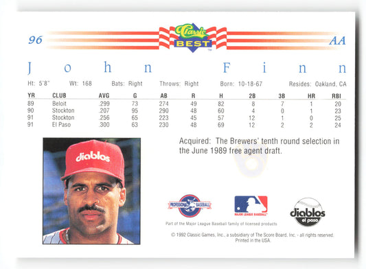 John Finn - #96 - 1992 Classic Best - MLB