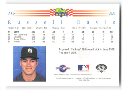Russell Davis - #115 - 1992 Classic Best - MLB