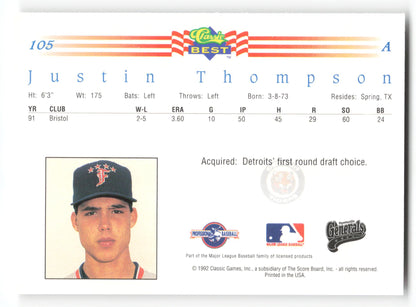 Justin Thompson - #105 - 1992 Classic Best - MLB