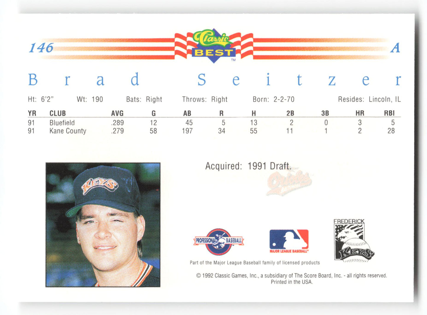 Brad Seitzer - #146 - 1992 Classic Best - MLB