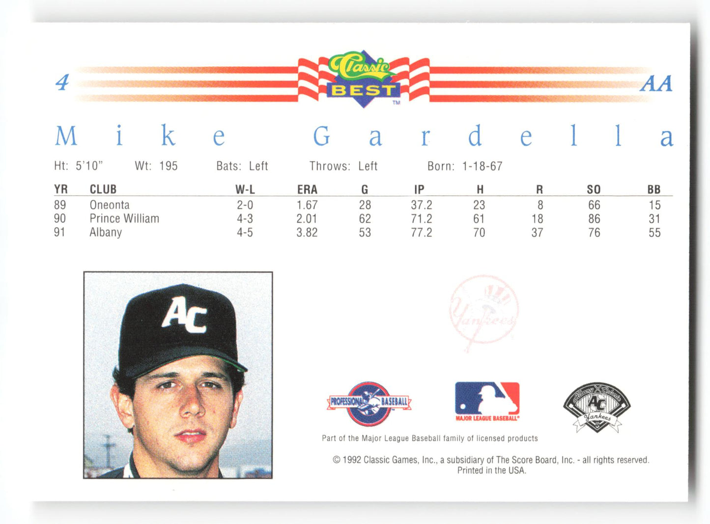 Mike Gardella - #4 - 1992 Classic Best - MLB