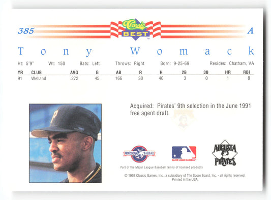 Tony Womack - #385 - 1992 Classic Best - MLB