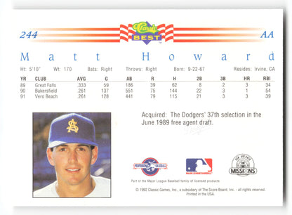 Matt Howard - #244 - 1992 Classic Best - MLB