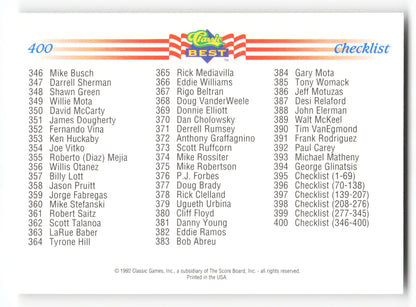 Checklist: 208-276 - #398 - 1992 Classic Best - MLB