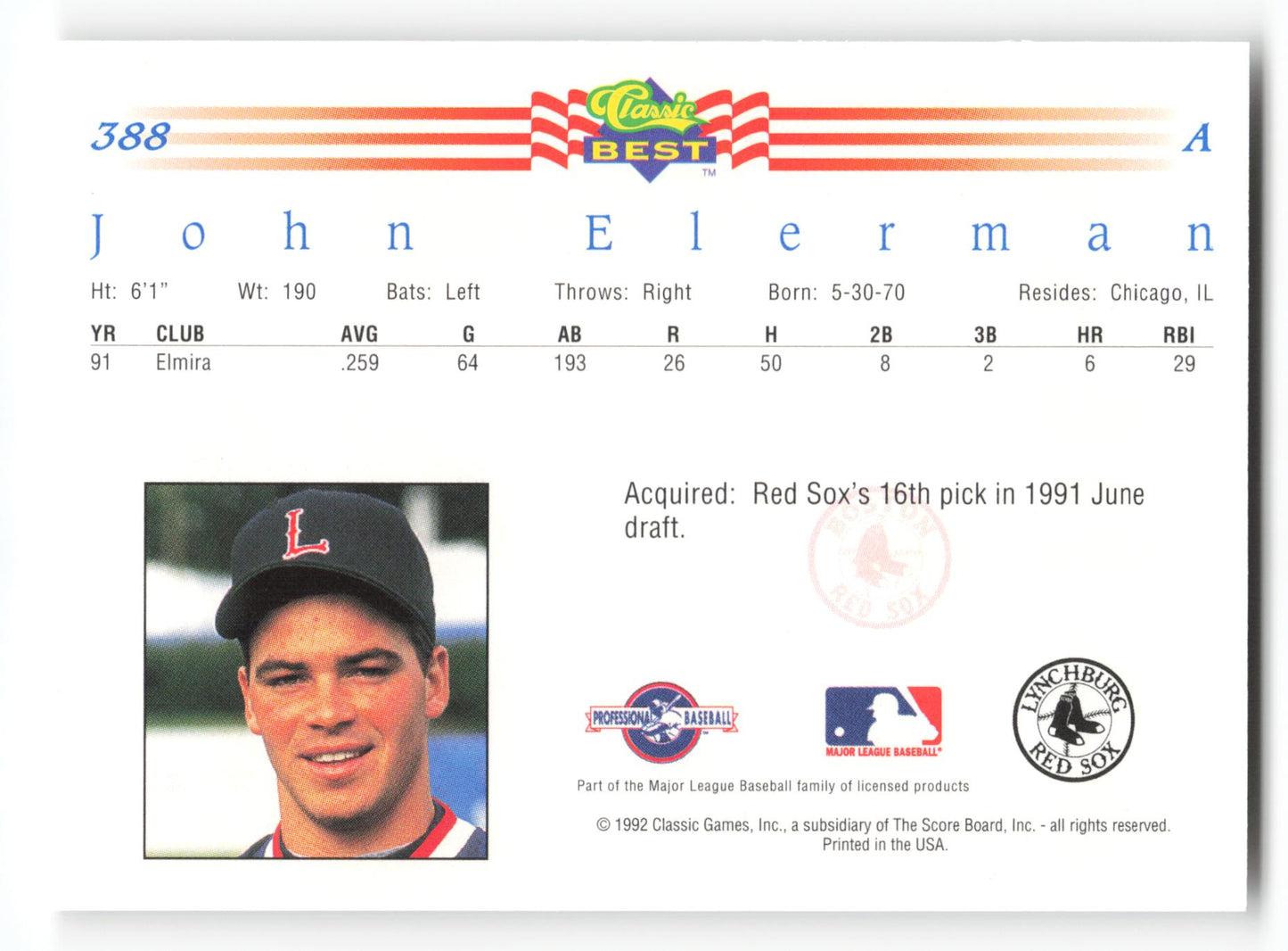 John Eierman - #388 - 1992 Classic Best - MLB