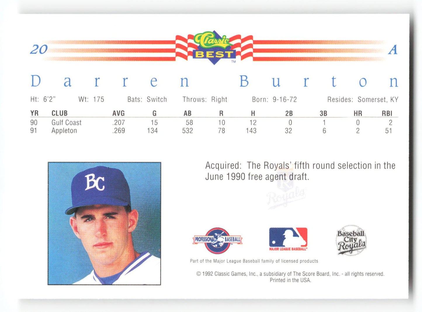 Darren Burton - #20 - 1992 Classic Best - MLB