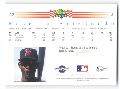 Roberto Arredondo - #10 - 1992 Classic Best - MLB