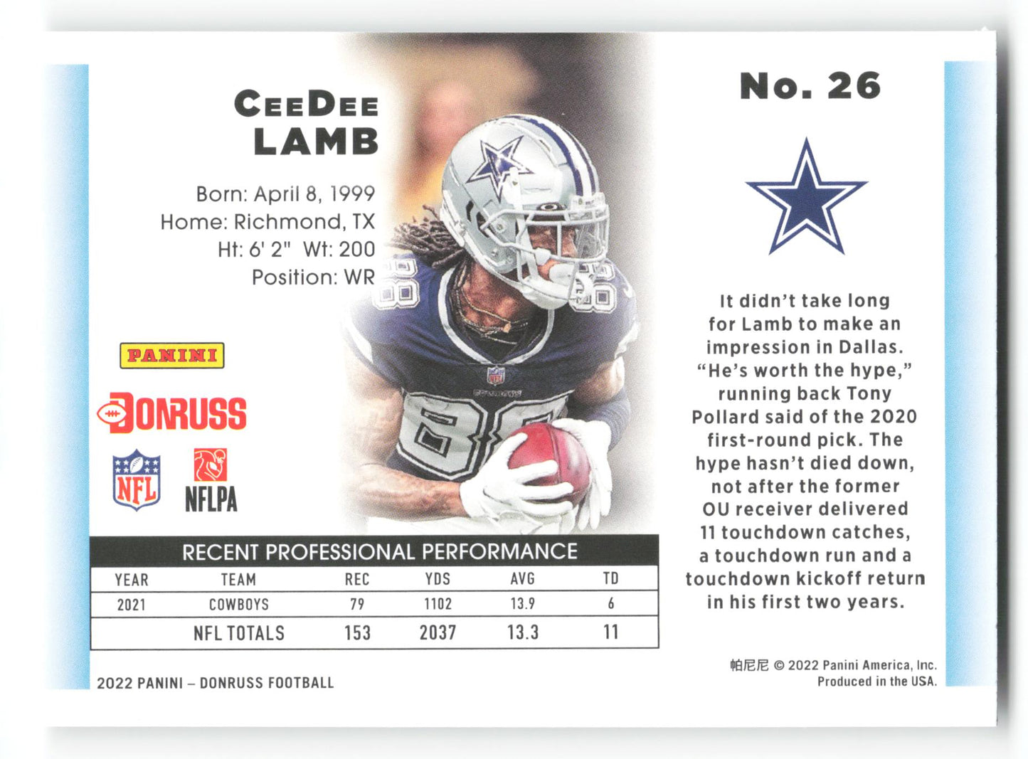 CeeDee Lamb - #26 - 2022 Donruss - Donruss