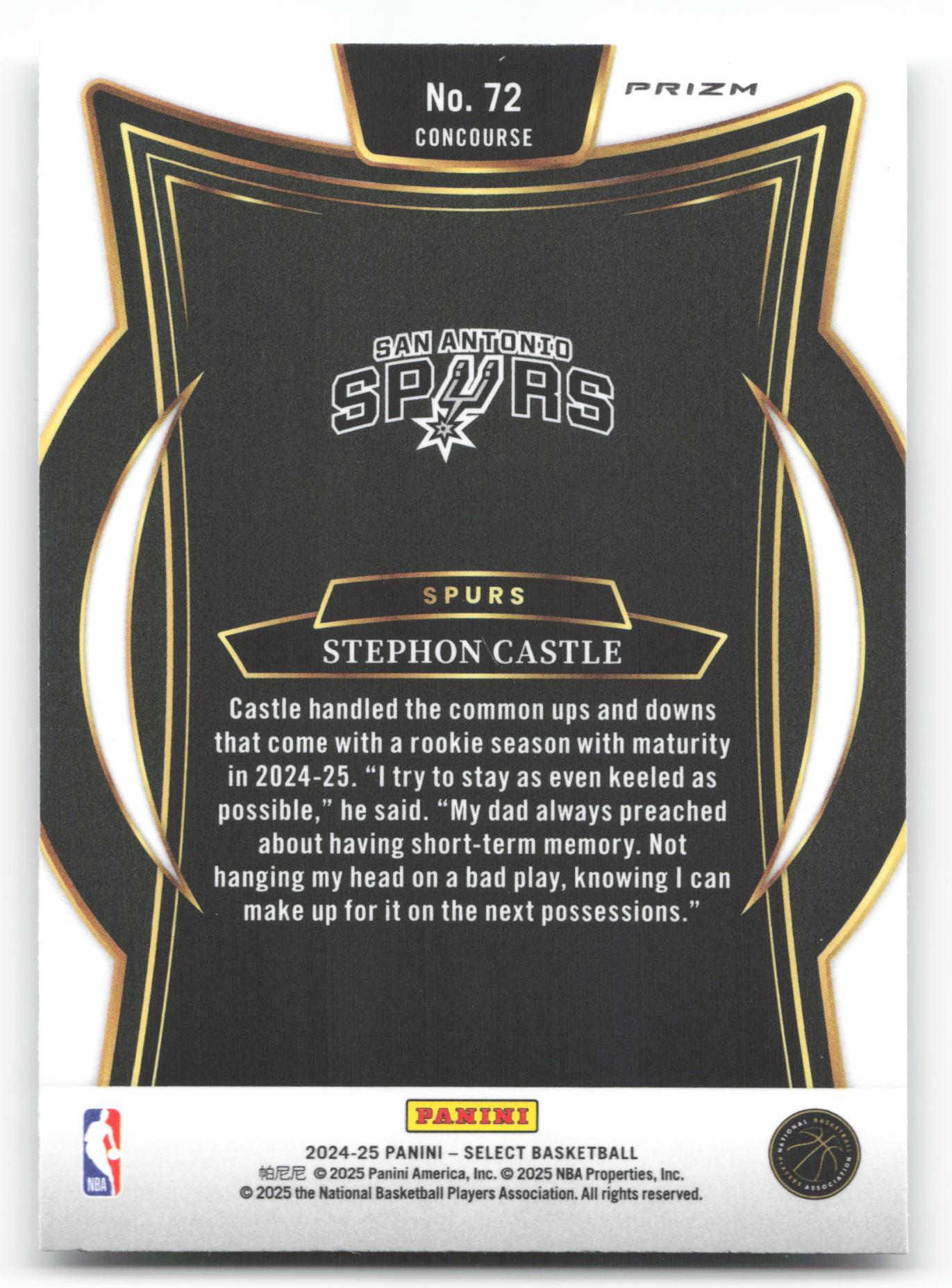 Stephon Castle - #72 - 2024-25 Panini Select - Prizm