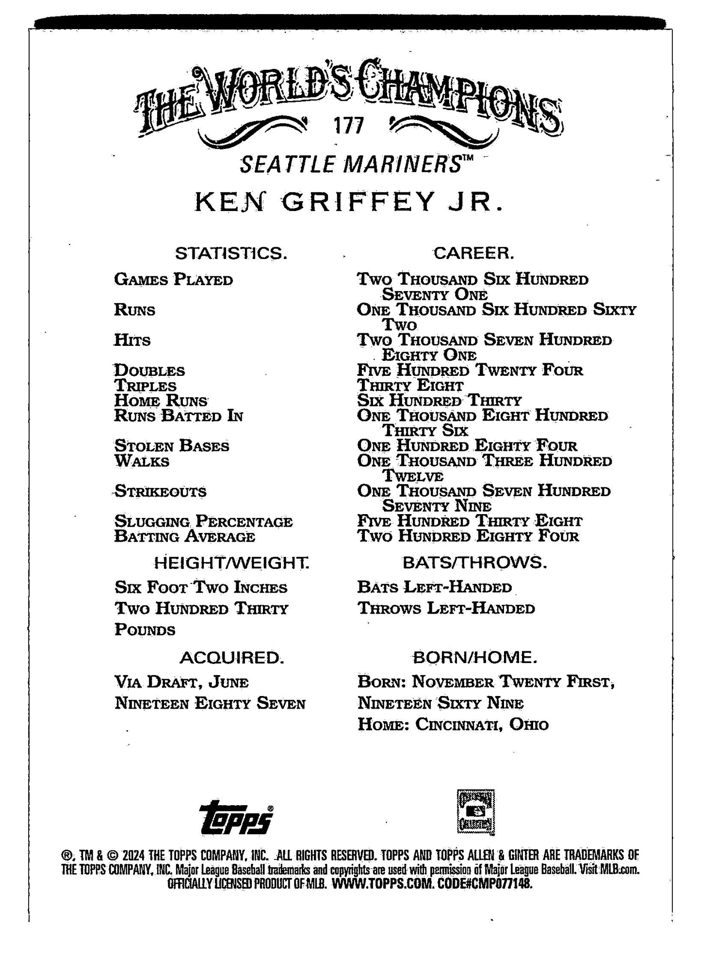Ken Griffey Jr. - #177 - 2024 Topps Allen & Ginter - Topps
