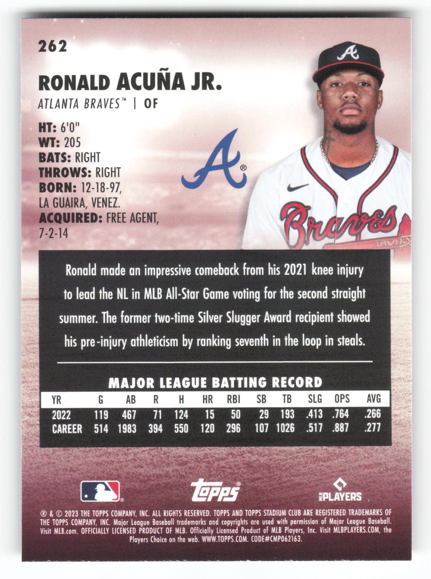 Ronald Acuña Jr. - #262 - 2023 Stadium Club - Topps